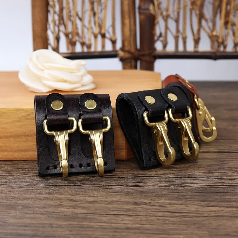 Double Metal Hooks Belt Loop Leather Key Holder - image 7