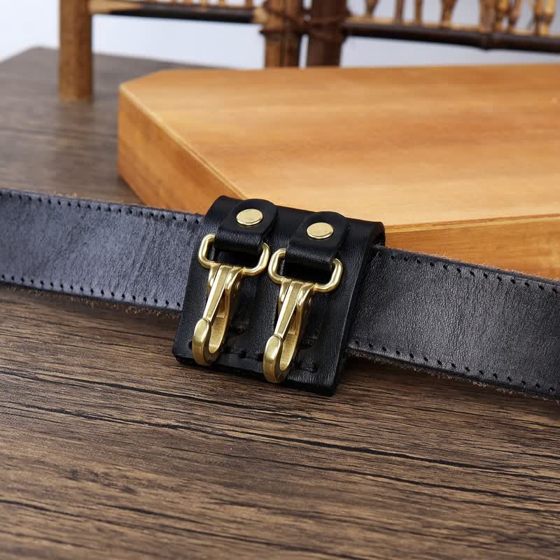 Double Metal Hooks Belt Loop Leather Key Holder - image 1