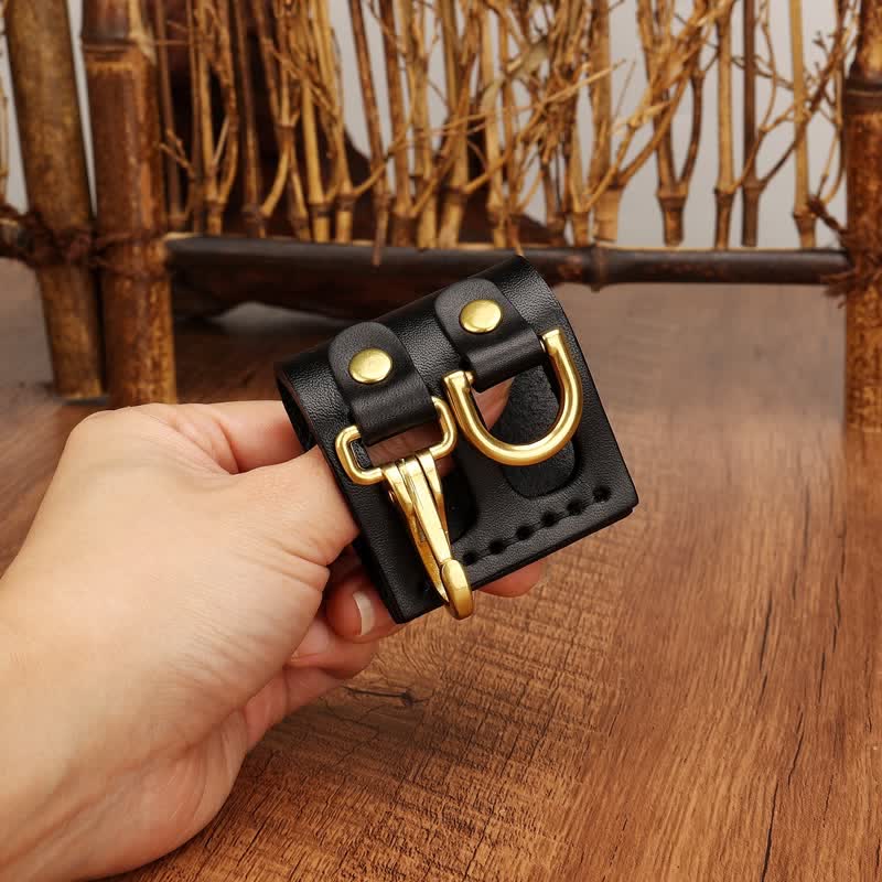 Heavy Duty Clip D-Ring Belt Loop Leather Key Holder - Black - image 0