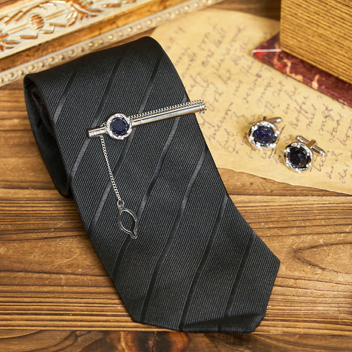 Men's Luxury Blue Sandstone Tie Clip Cufflinks Necktie Set - Style #1 - image 0