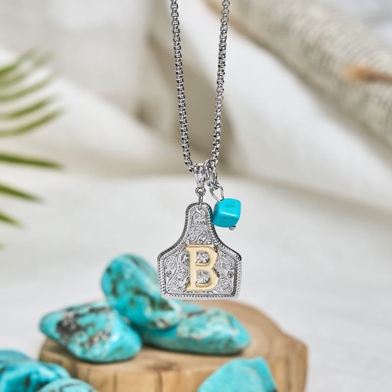 Western Style Double-colored Letter Turquoise Pendant Necklace - Z - image 0