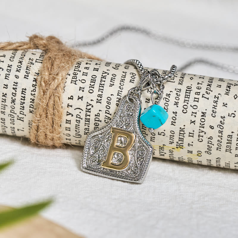 Western Style Double-colored Letter Turquoise Pendant Necklace - image 1