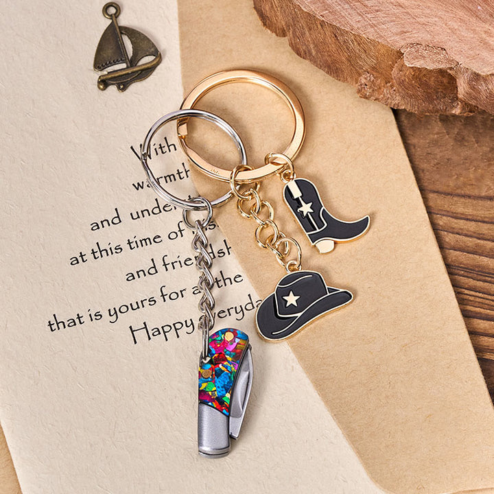 Western Style Boot & Hat Pendant Colorful Folding Knife Keychain - image 2