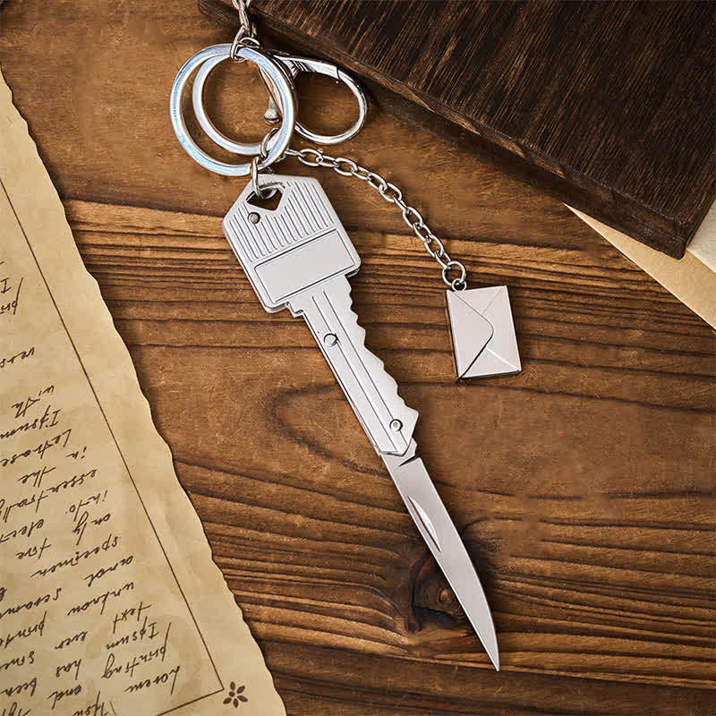 Key-Shaped Pocket Knife Customizable Envelope Keychain - image 0