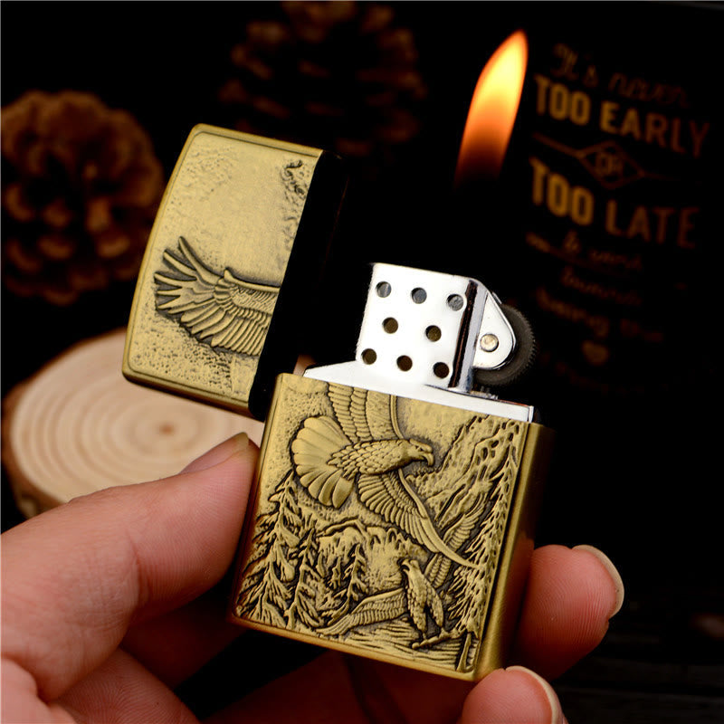 Brass Retro Eagle Relief Butane Lighter - image 1