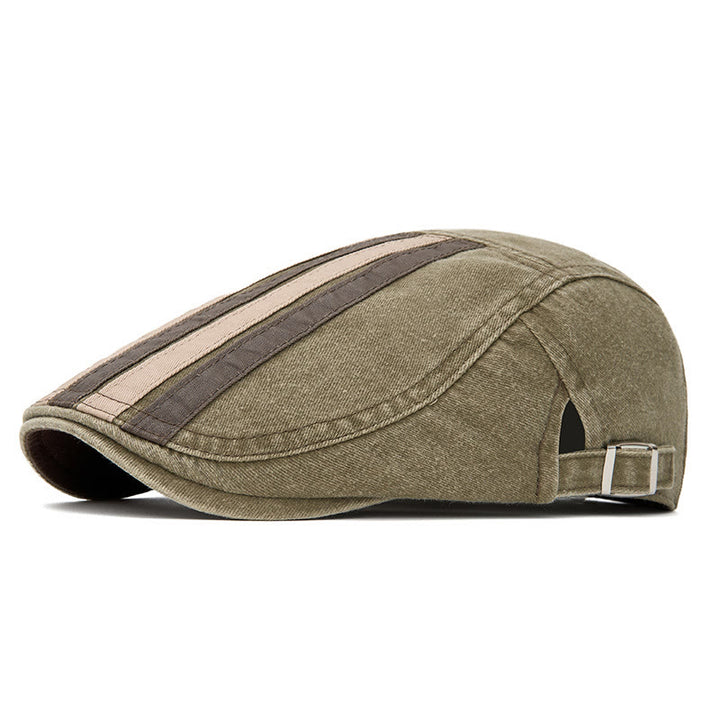 Summer Vintage Washed Striped Patchwork Beret Hat - Army Green - Adjustable (22"-24") - image 8