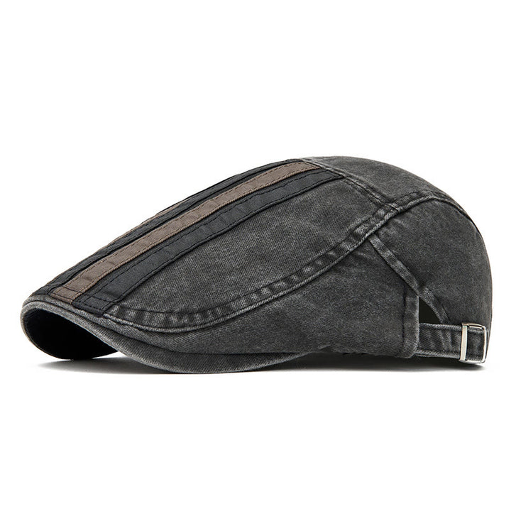 Summer Vintage Washed Striped Patchwork Beret Hat - Black - Adjustable (22"-24") - image 0