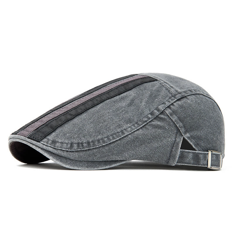 Summer Vintage Washed Striped Patchwork Beret Hat - Grey - Adjustable (22"-24") - image 4
