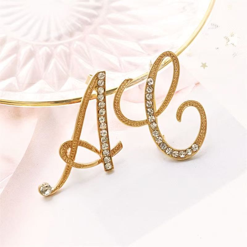 Golden & Silver Initial Letter Diamond Inlaid Brooch - image 1