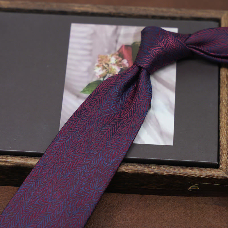 Men's Wine Red Herringbone Exquisite Jacquard Necktie - Wine - image 0