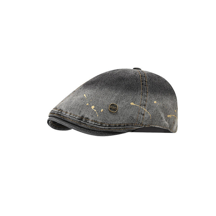 Washed Gradient Distressed Artist Denim Beret Hat - Black - Adjustable (21 1/4"-22 7/8") - image 6