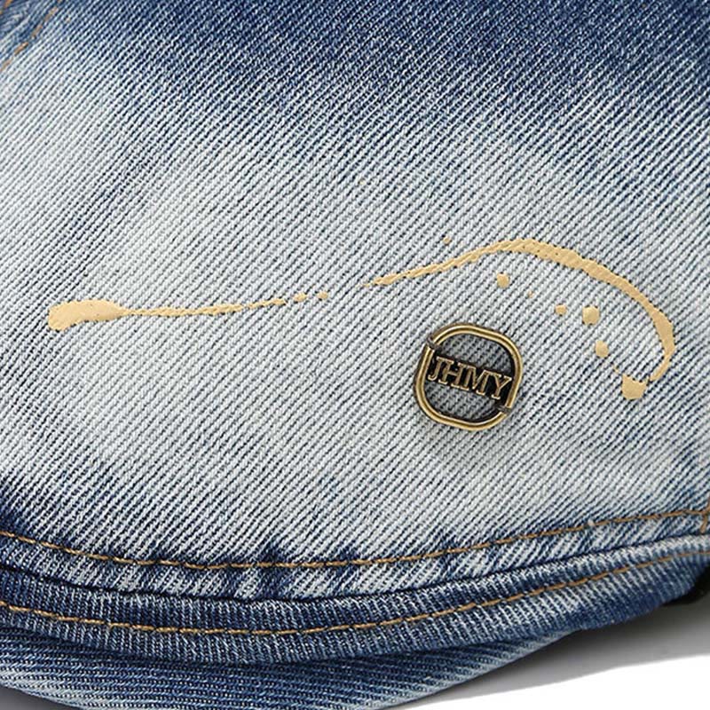 Washed Gradient Distressed Artist Denim Beret Hat - image 2