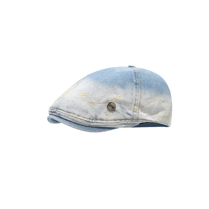 Washed Gradient Distressed Artist Denim Beret Hat - Light Blue - Adjustable (21 1/4"-22 7/8") - image 5