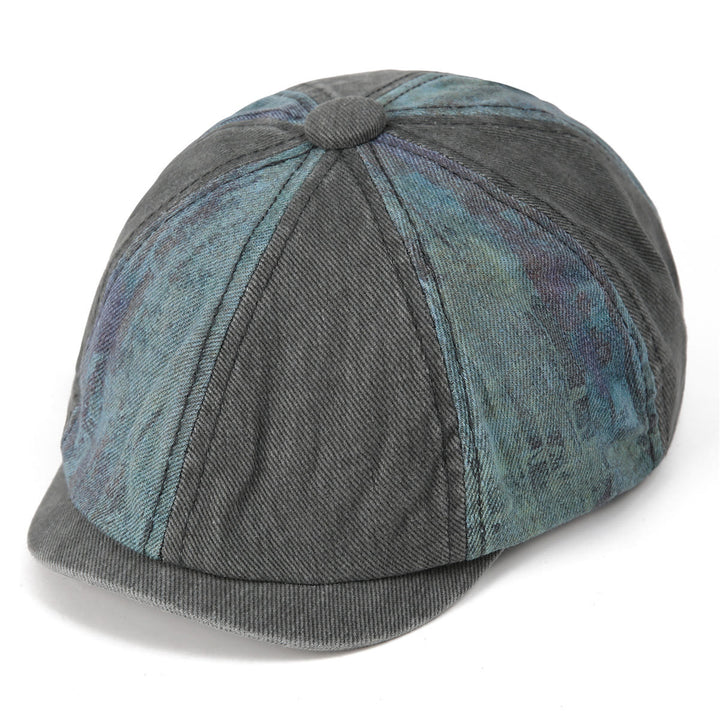 Tie-Dye Patchwork Distressed Vintage Artist Beret Hat - image 1