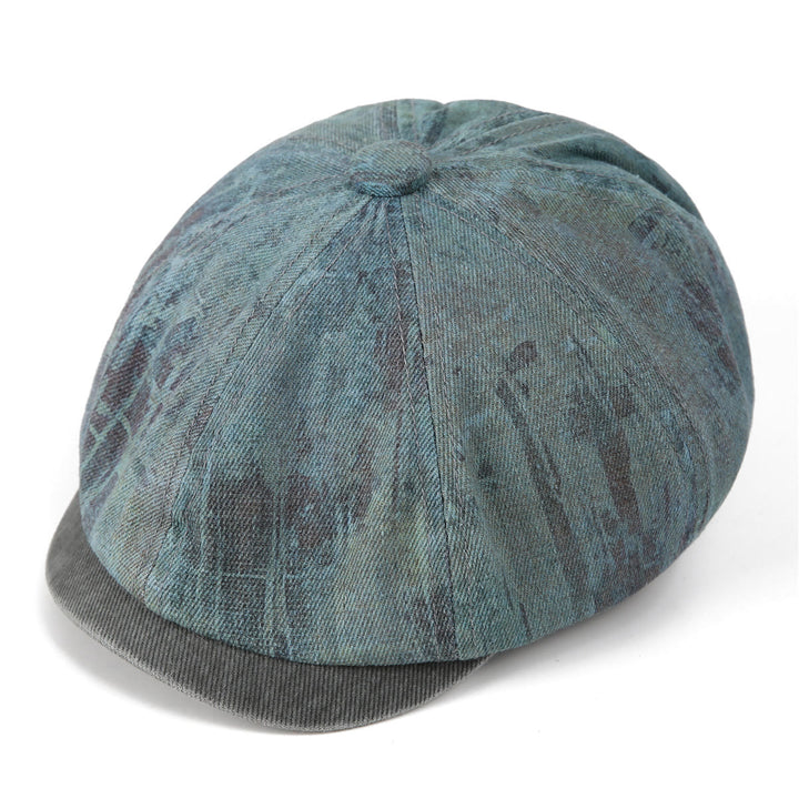 Tie-Dye Patchwork Distressed Vintage Artist Beret Hat - Peacock Blue - M (22"-22 7/8") - image 7