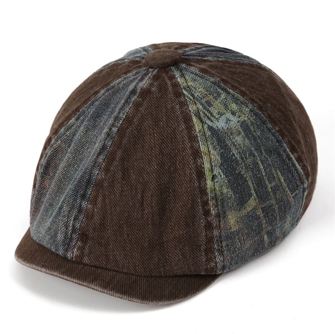 Tie-Dye Patchwork Distressed Vintage Artist Beret Hat - Coffee - M (22"-22 7/8") - image 5