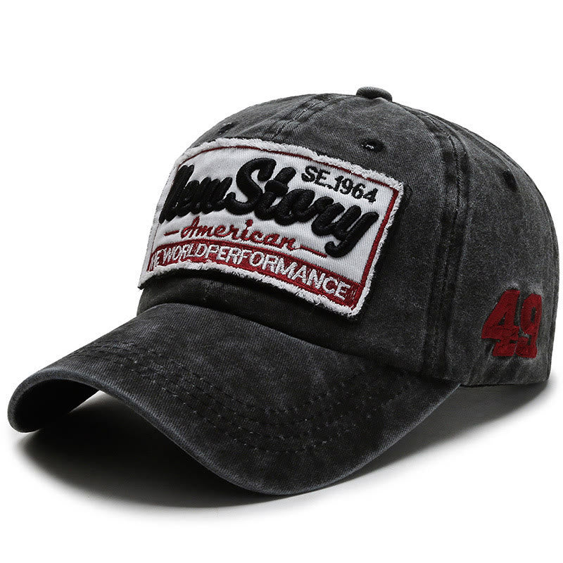 New Story Patch Embroidered Washed Cotton Baseball Cap - Black - Adjustable (22''-23 5/8") - image 0