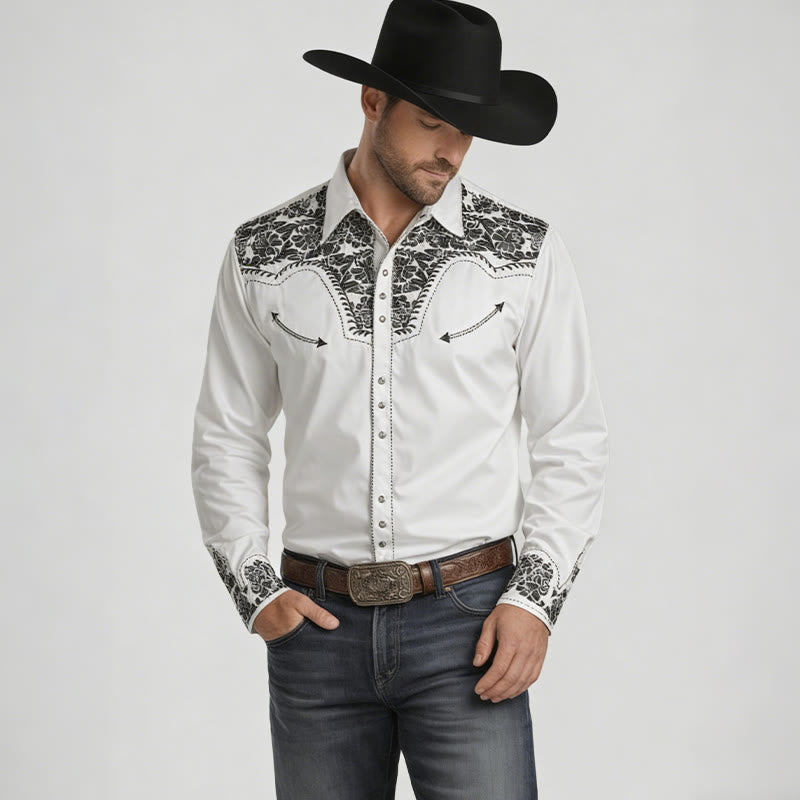Western Retro Floral Print White Cowboy Shirt - image 1