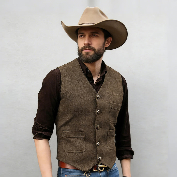 Men's Western Style Retro V-neck Multi Pocket Vest - image 2