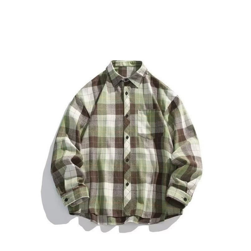 Men's Retro Checkered Western Cowboy Long Sleeved Shirt - Green - 3XL - image 5
