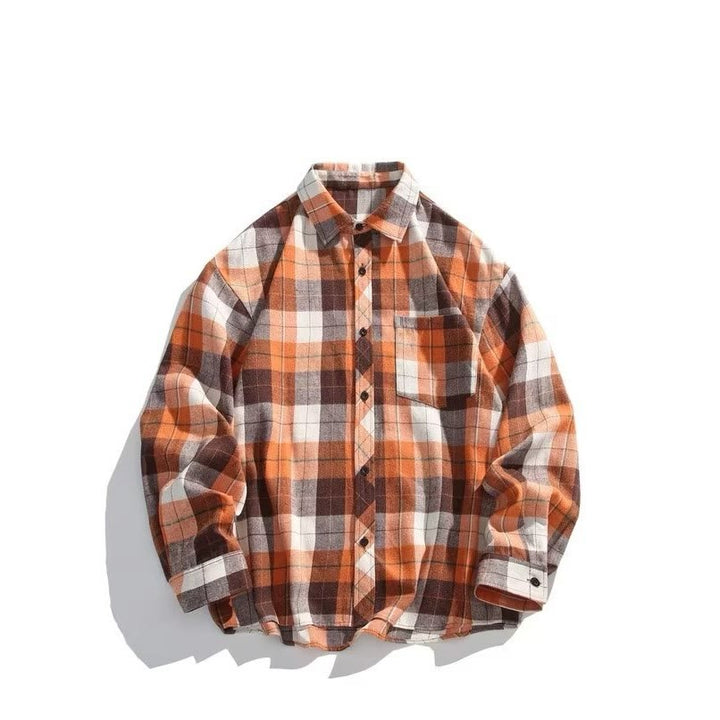 Men's Retro Checkered Western Cowboy Long Sleeved Shirt - Orange - 3XL - image 4