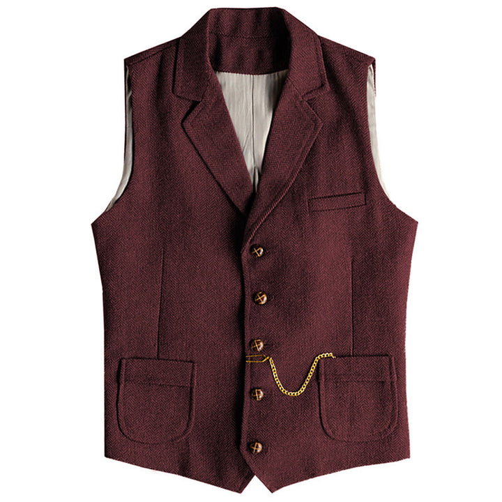 Men's Western Style Herringbone Pattern Single Breasted Vest With Chain - Wine - 3XL - image 7