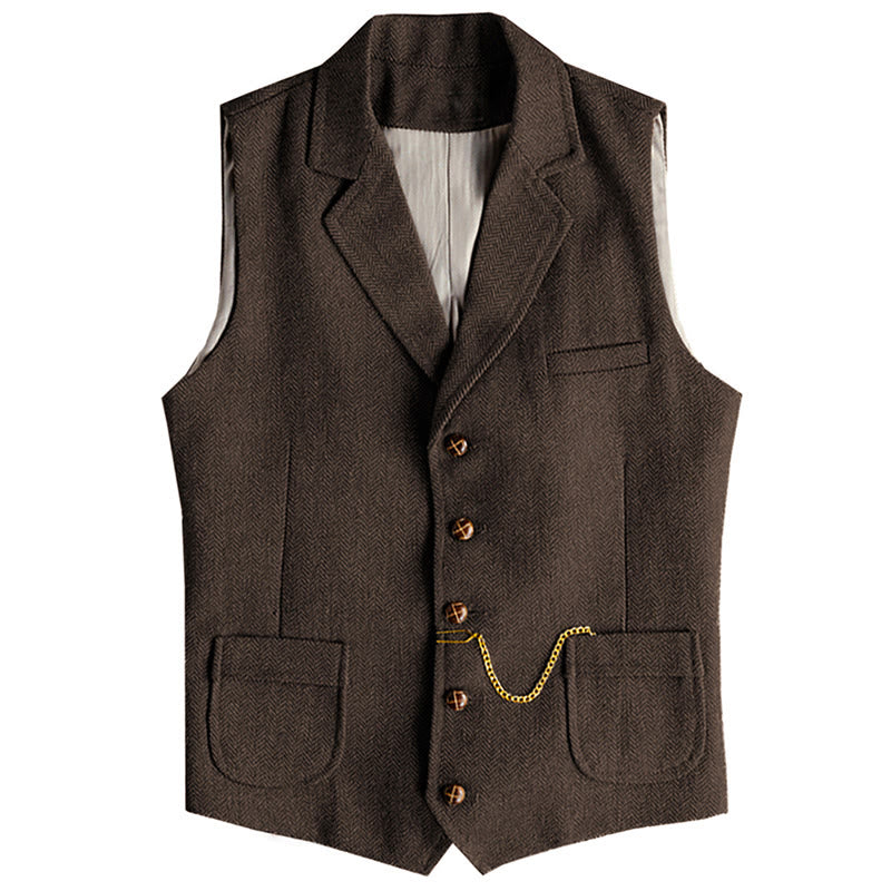 Men's Western Style Herringbone Pattern Single Breasted Vest With Chain - Coffee - 3XL - image 16