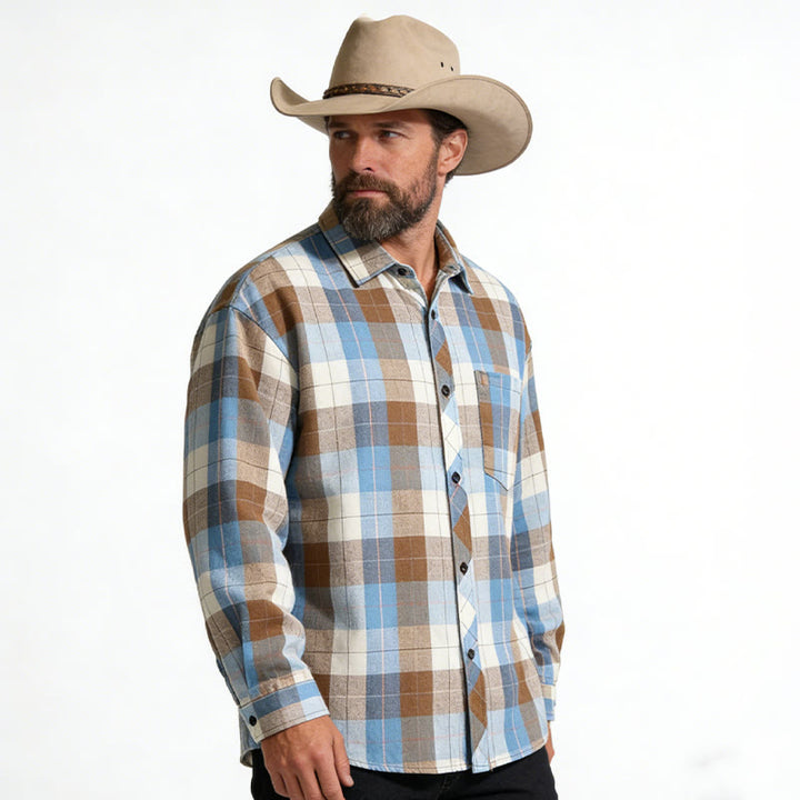 Men's Retro Checkered Western Cowboy Long Sleeved Shirt - image 3