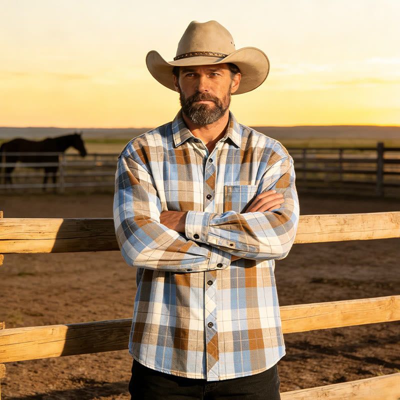 Men's Retro Checkered Western Cowboy Long Sleeved Shirt - image 0