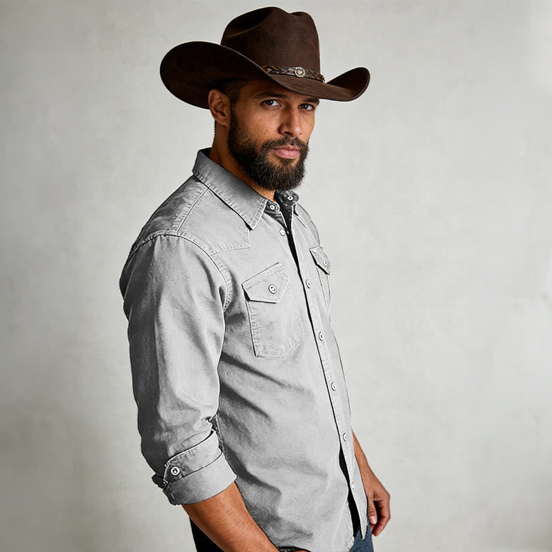 Men's Classic Washed Double Pocket Denim Workwear Shirt - image 7