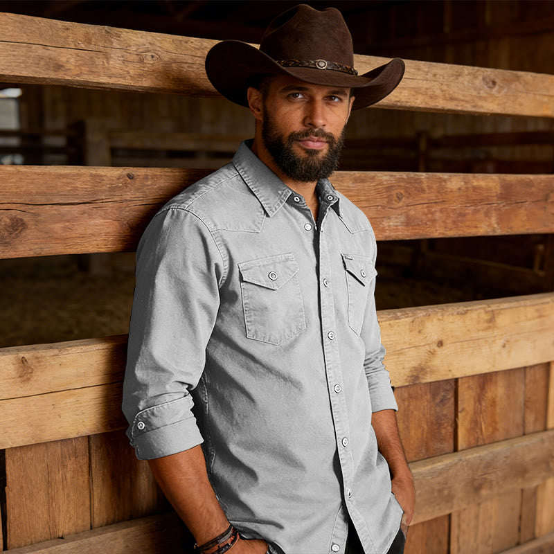 Men's Classic Washed Double Pocket Denim Workwear Shirt - Grey - 3XL - image 6