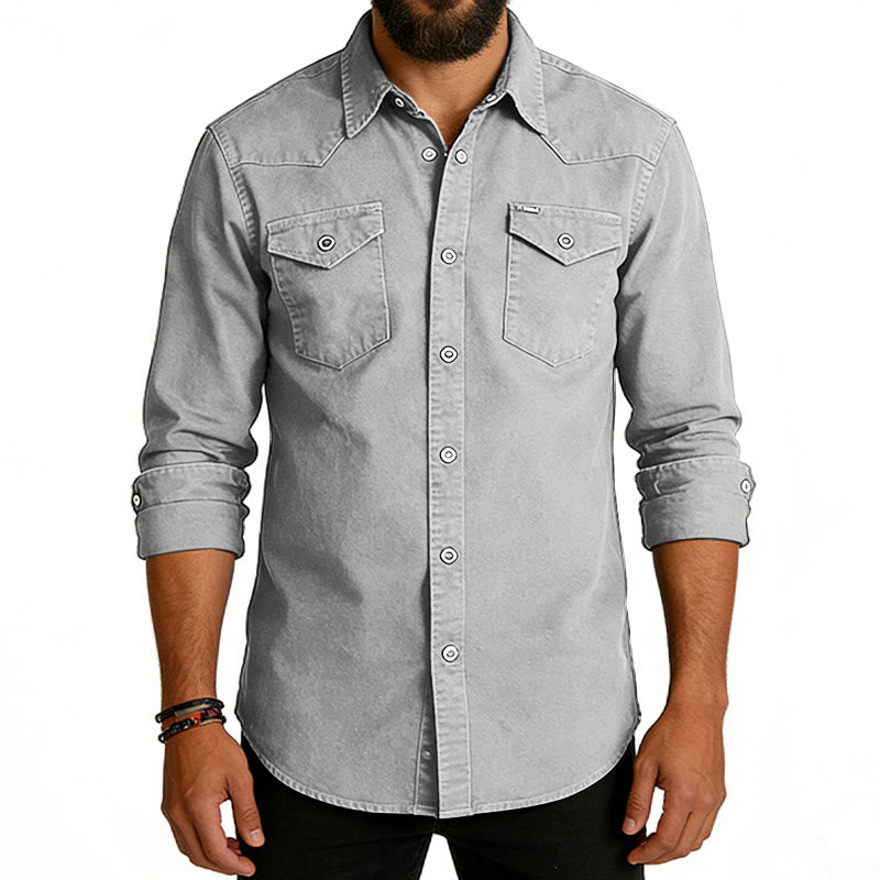 Men's Classic Washed Double Pocket Denim Workwear Shirt - image 8