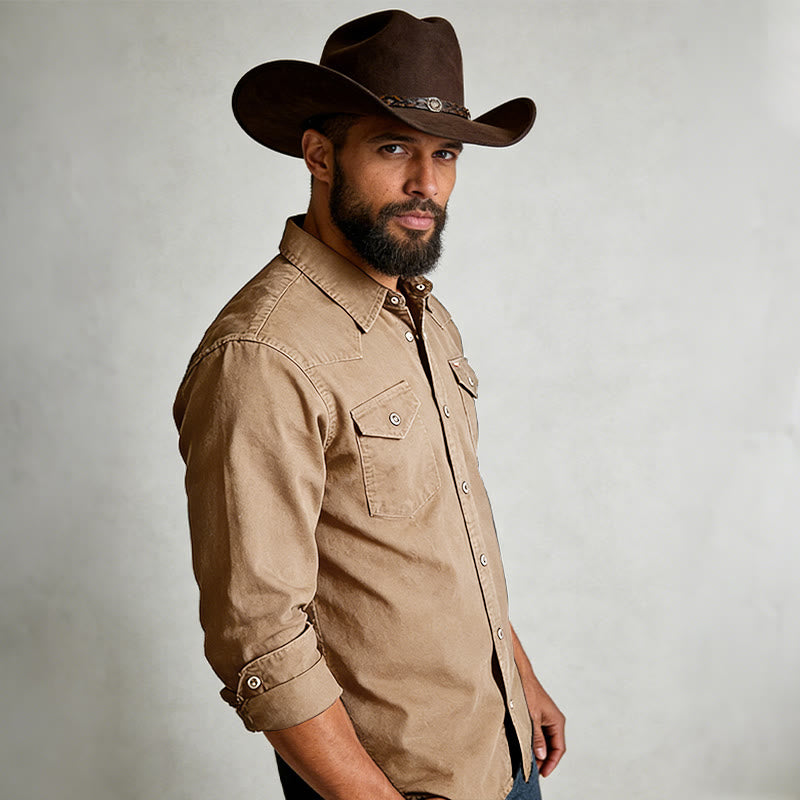 Men's Classic Washed Double Pocket Denim Workwear Shirt - image 4