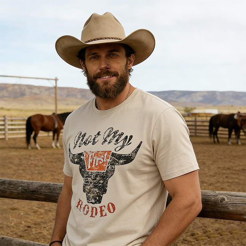 Retro Western Bullhead Rodeo Printed Short Sleeve T-shirt - Bullhead - 3XL - image 0