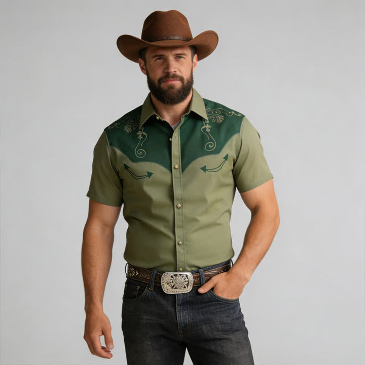 Men's Western Cowboy Scrollwork 3D Printed Contrast Yoke Shirt - Green - 5XL - image 4