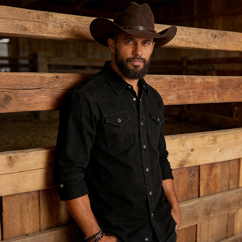 Men's Classic Washed Double Pocket Denim Workwear Shirt - Black - 3XL - image 0