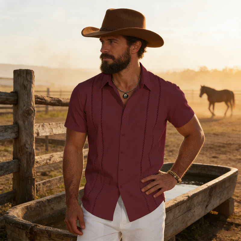 Men's Summer Casual 3D Printed Short Sleeved Shirt - Wine - 6XL - image 12