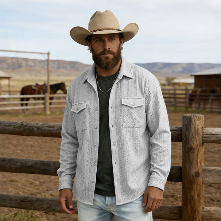 Men's Retro Jacquard Cowboy Workwear Long Sleeved Shirt - Grey - 2XL - image 4