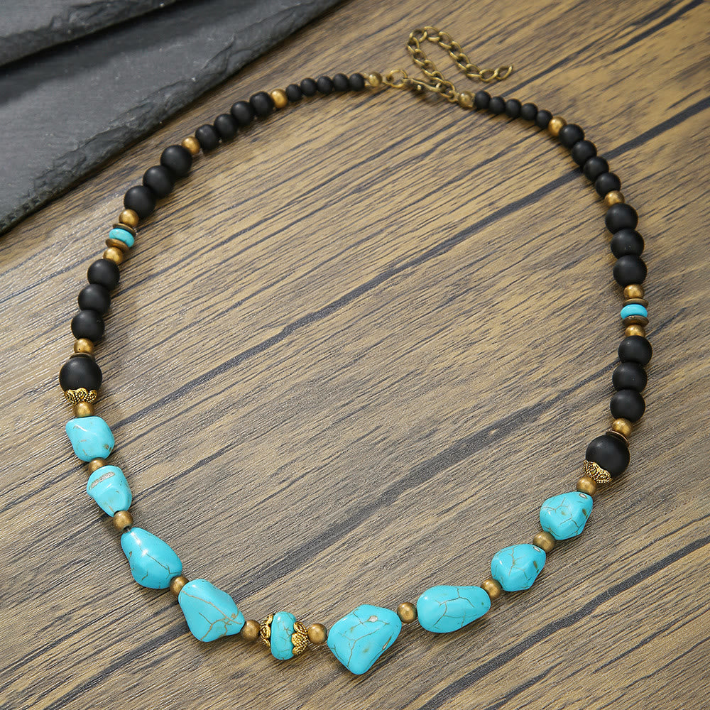 Turquoise Bead Multi Layer Heart Pendant Necklace - Turquoise - image 0