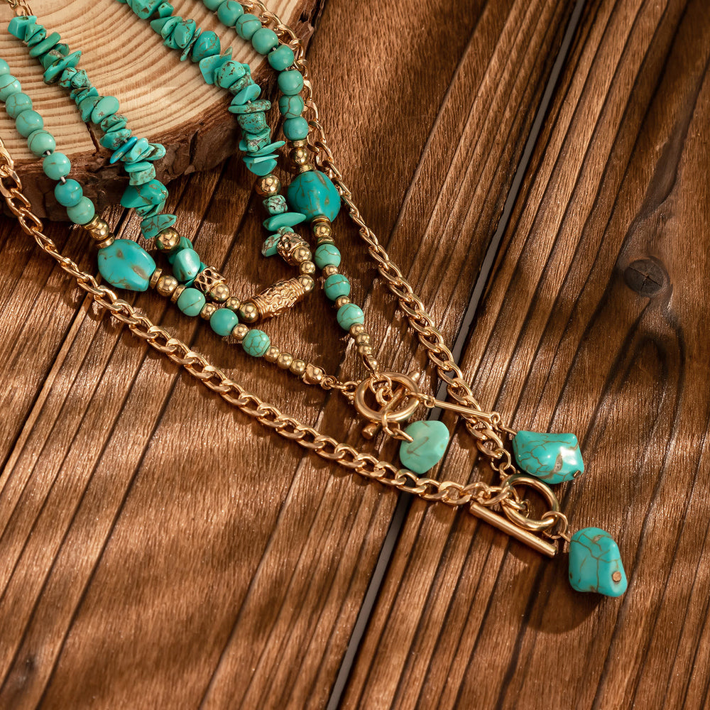 Turquoise Chip Gold Chain Multi Layer Y Drop Necklace - image 1