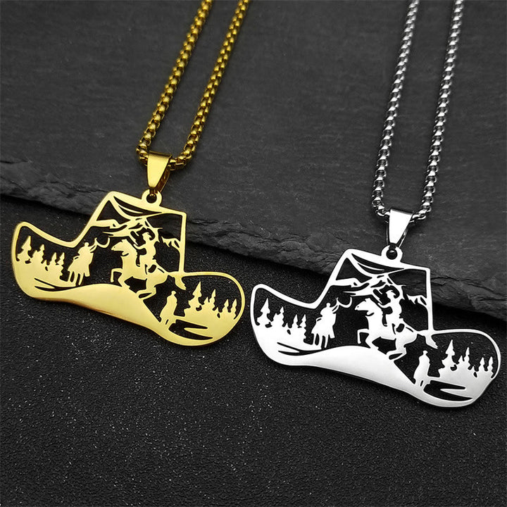 Metal Chain Western Cowboy Hat Scene Pendant Necklace - image 0
