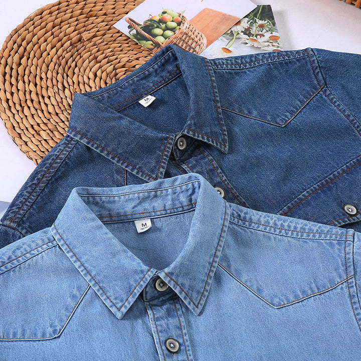 Men's Classic Retro Double Pockets Denim Shirt - image 4