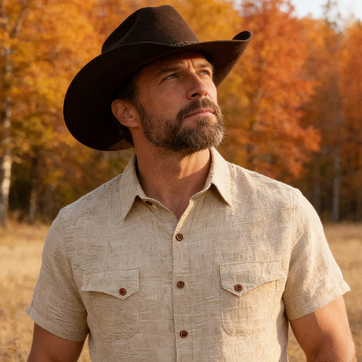 Men's Western Style Casual Shirt With Chest Pockets - Beige - 2XL - image 6
