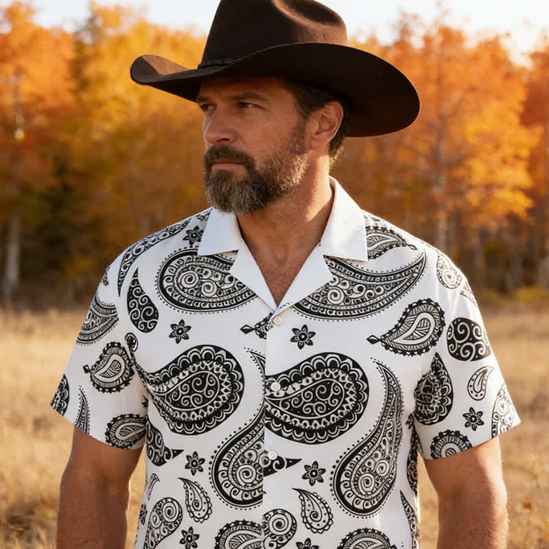 Men's Western Paisley Camp Collar Short Sleeve Shirt - White - 5XL - image 4