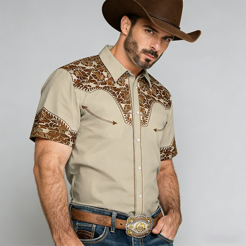 Men's Versatile Western Style Floral 3D Print Western Shirt - image 1