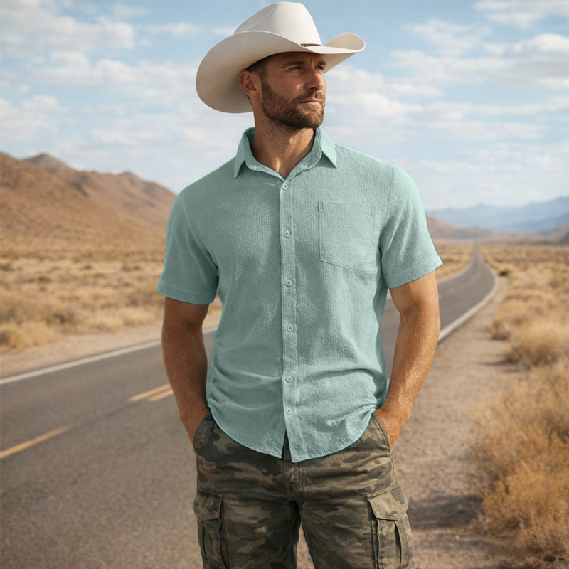 Men's Summer Solid Color Lapel Pocket Shirt - Green - 3XL - image 4