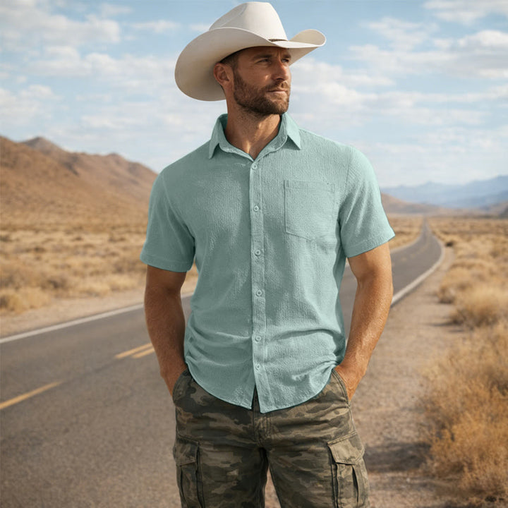 Men's Summer Solid Color Lapel Pocket Shirt - Green - 3XL - image 4