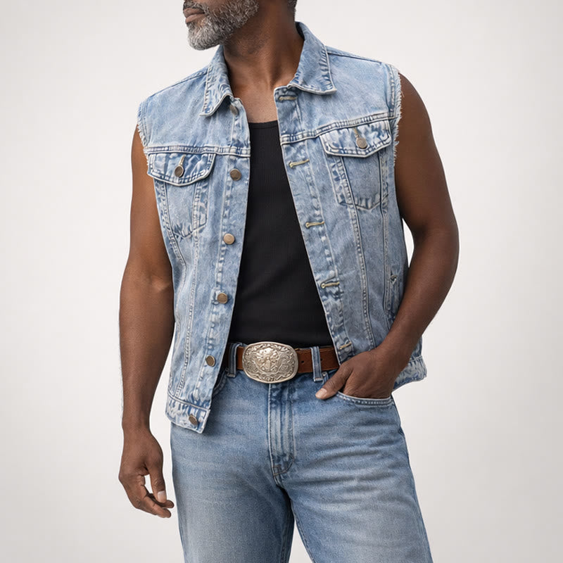Men's Western Style Double Pockets Denim Vest - image 1
