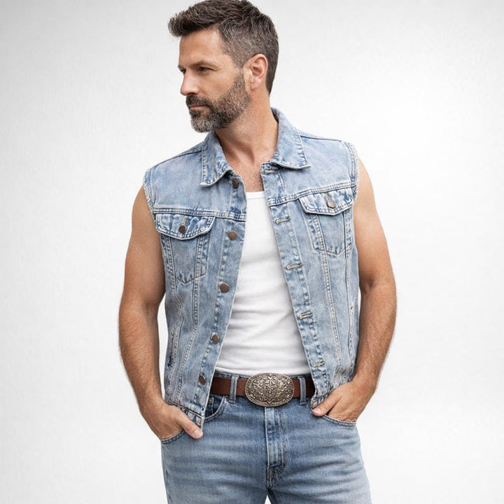 Men's Western Style Double Pockets Denim Vest - image 2