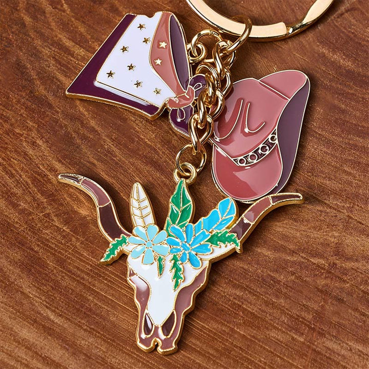 Western Flower Bullhead Multi Element Pendant Folding Knife Keychain - image 4